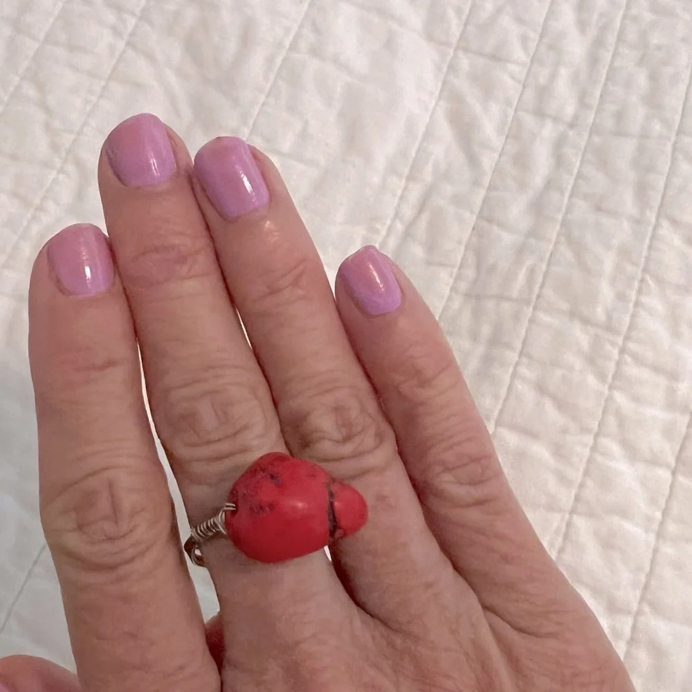 Red Coral Stone Silver Nest Ring Size 9 boho southwestern western artisan